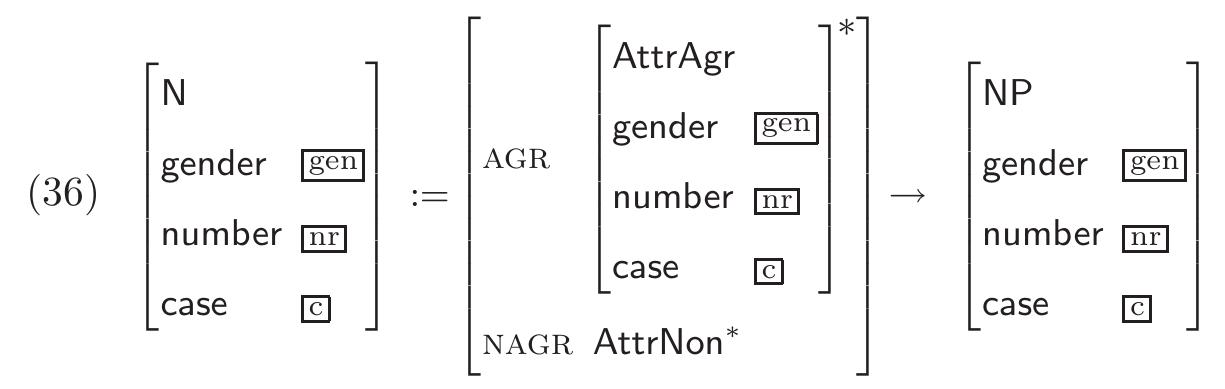 The types of agreeing and non-agreeing attributes are defined in (37).  where (A+ B), means Ag + By, therefore: 