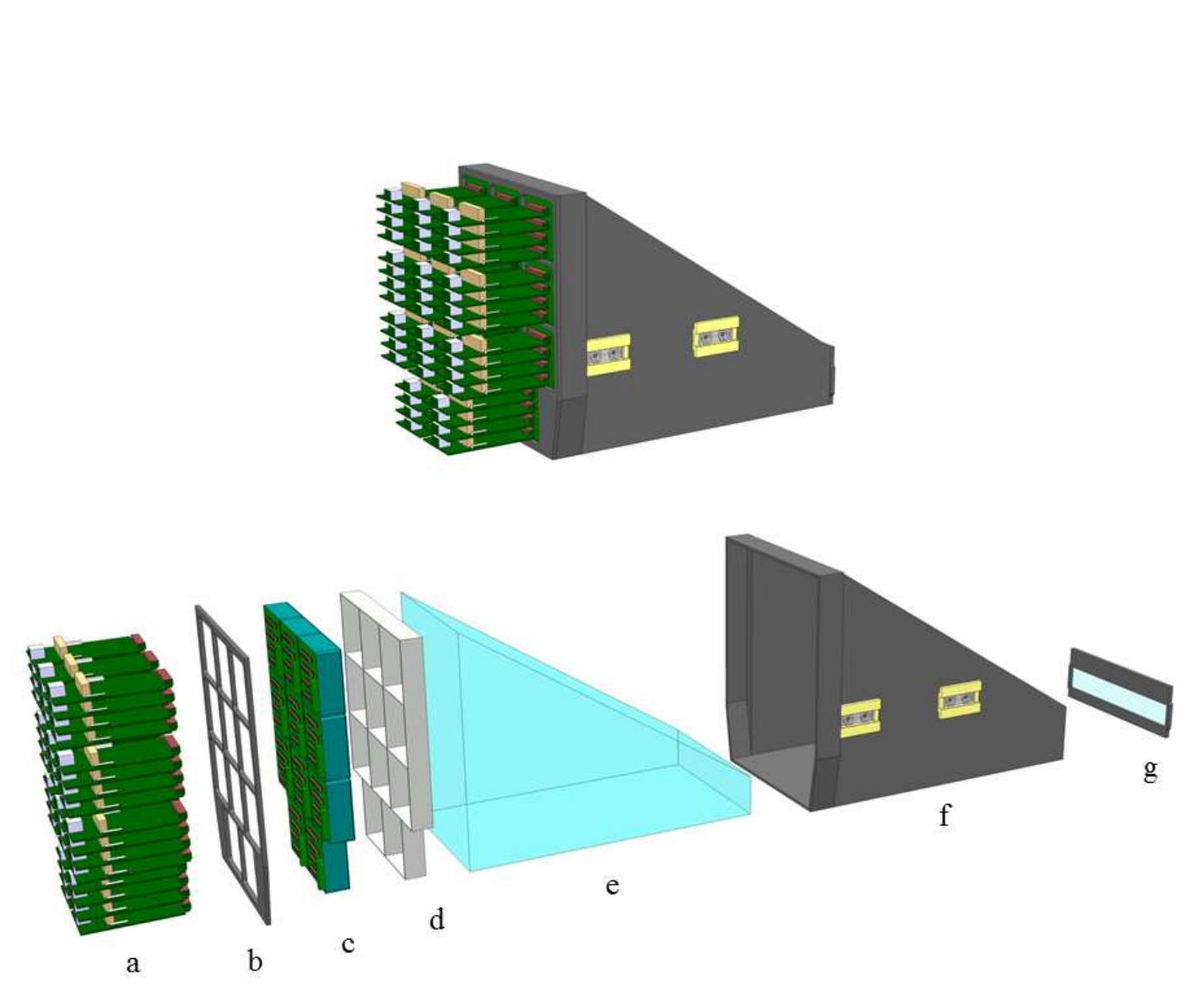 10: components of the prism box - exploded view: (a) fee,