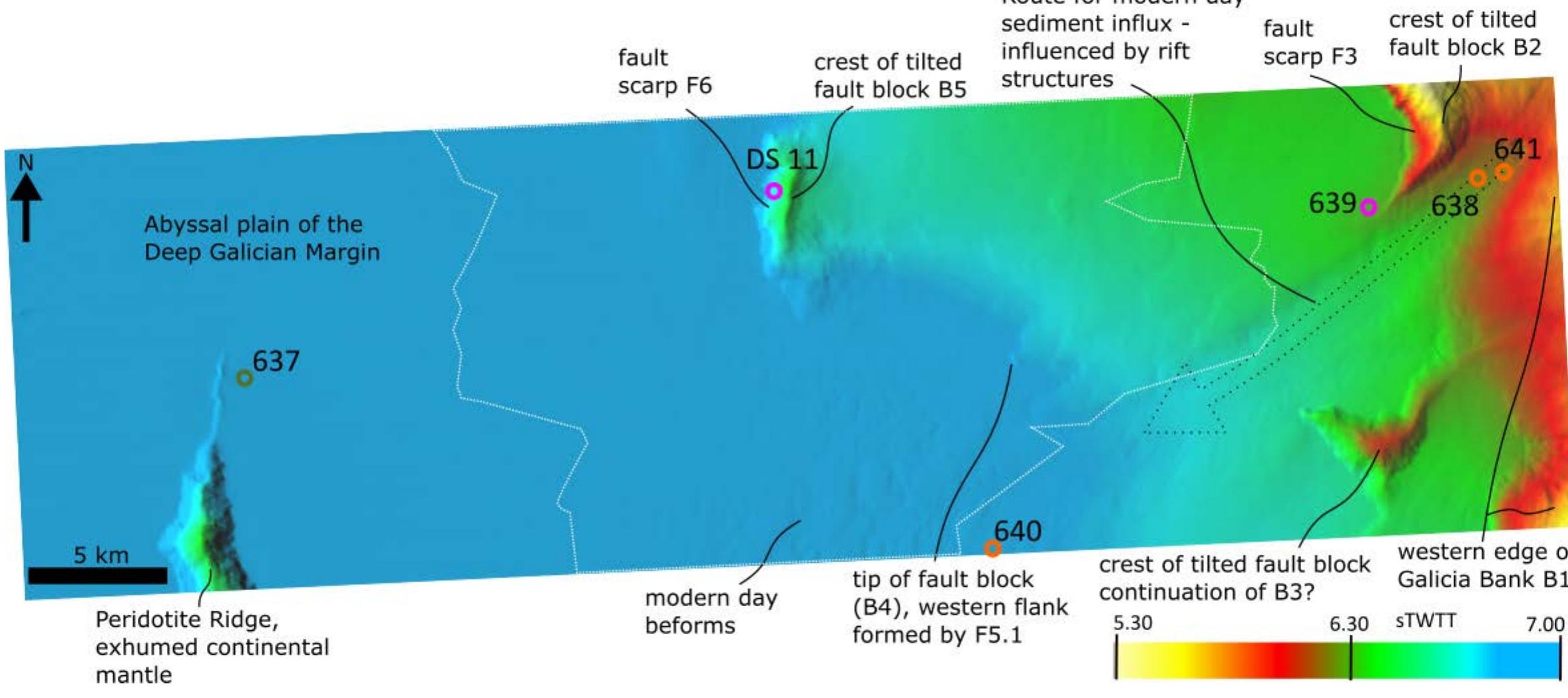 4: time structure map of the seafloor showing a number