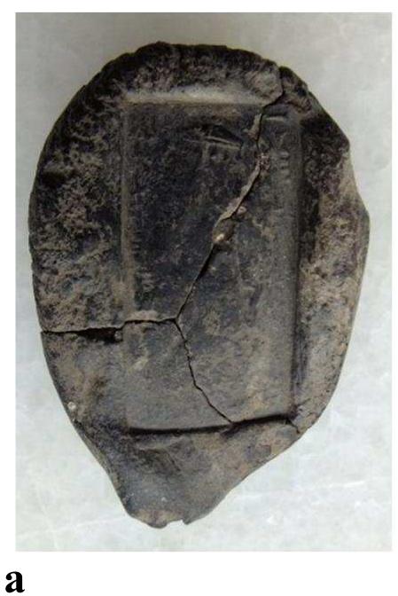 Fig.15.a,b. Bottom surface of the bulla (with King Rusa Rectangular seal impression) 
