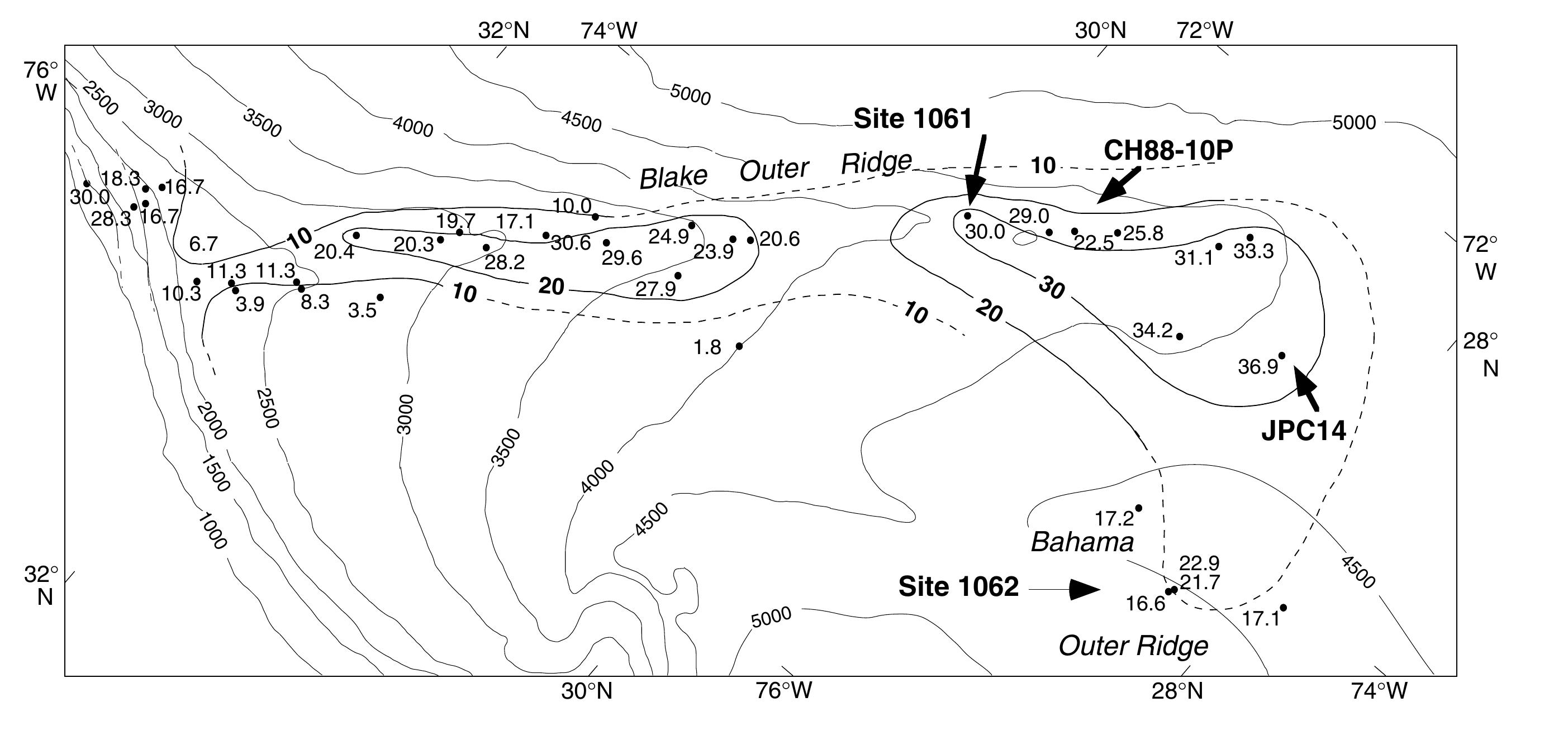 F10. map of the blake/bahama outer ridge showing bulk