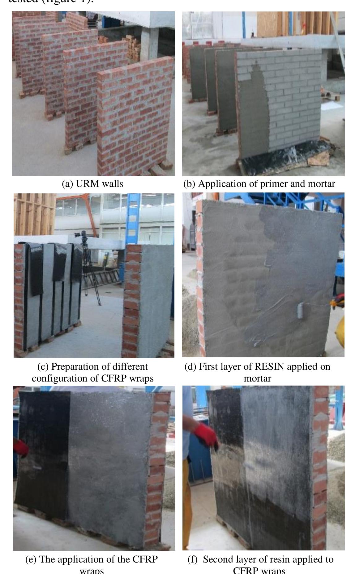 Different steps of retrofitting urm wall by the cfrp wraps