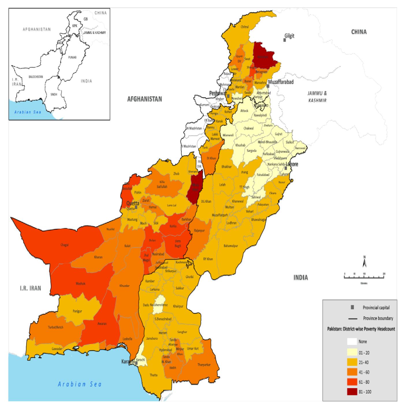 The map of headcount ratio shows the level of inequality