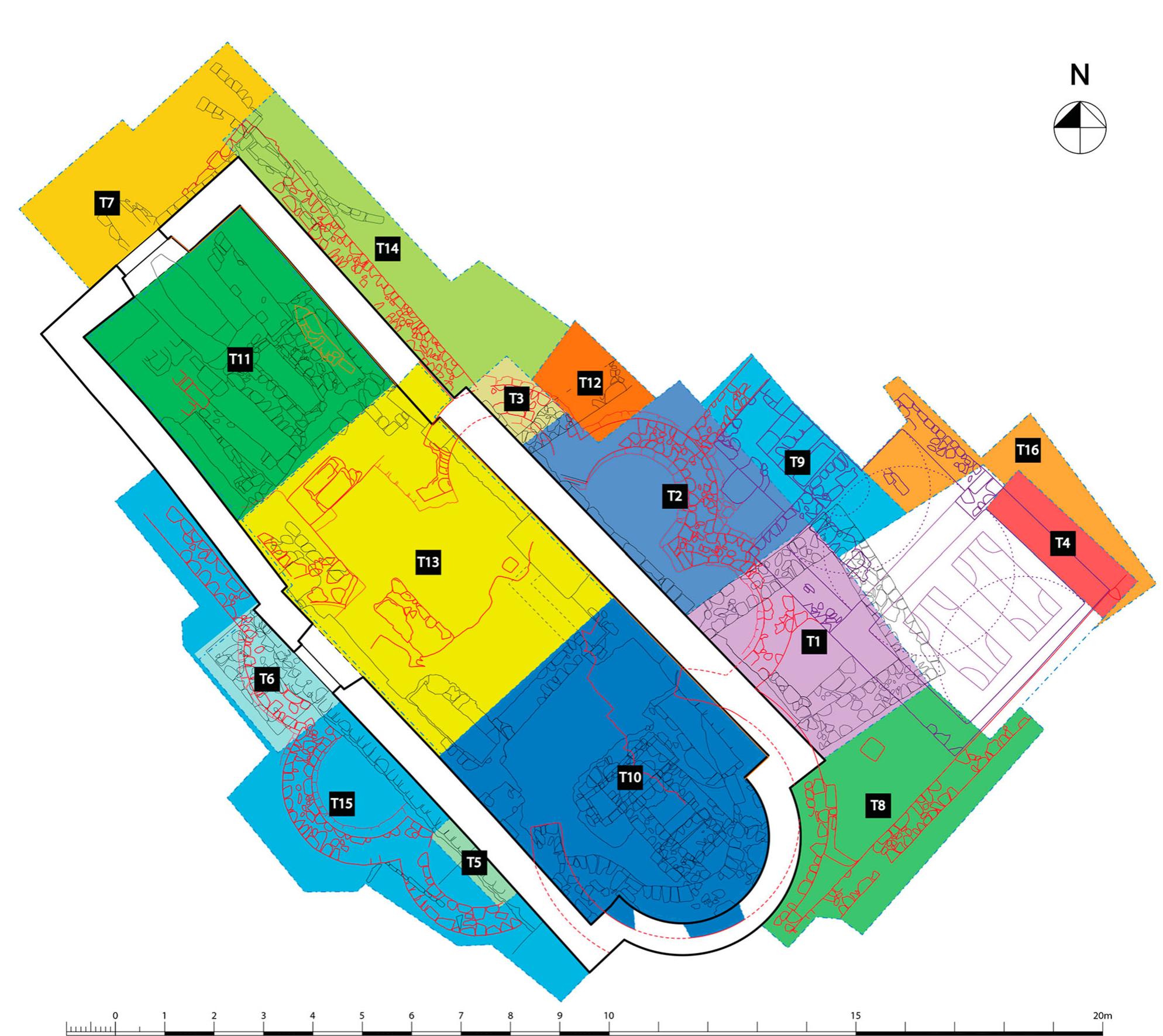 Figure 5. Plan of the trenches excavated between 2014 and 2016 at Bribirska glavica (V. Ghica). 
