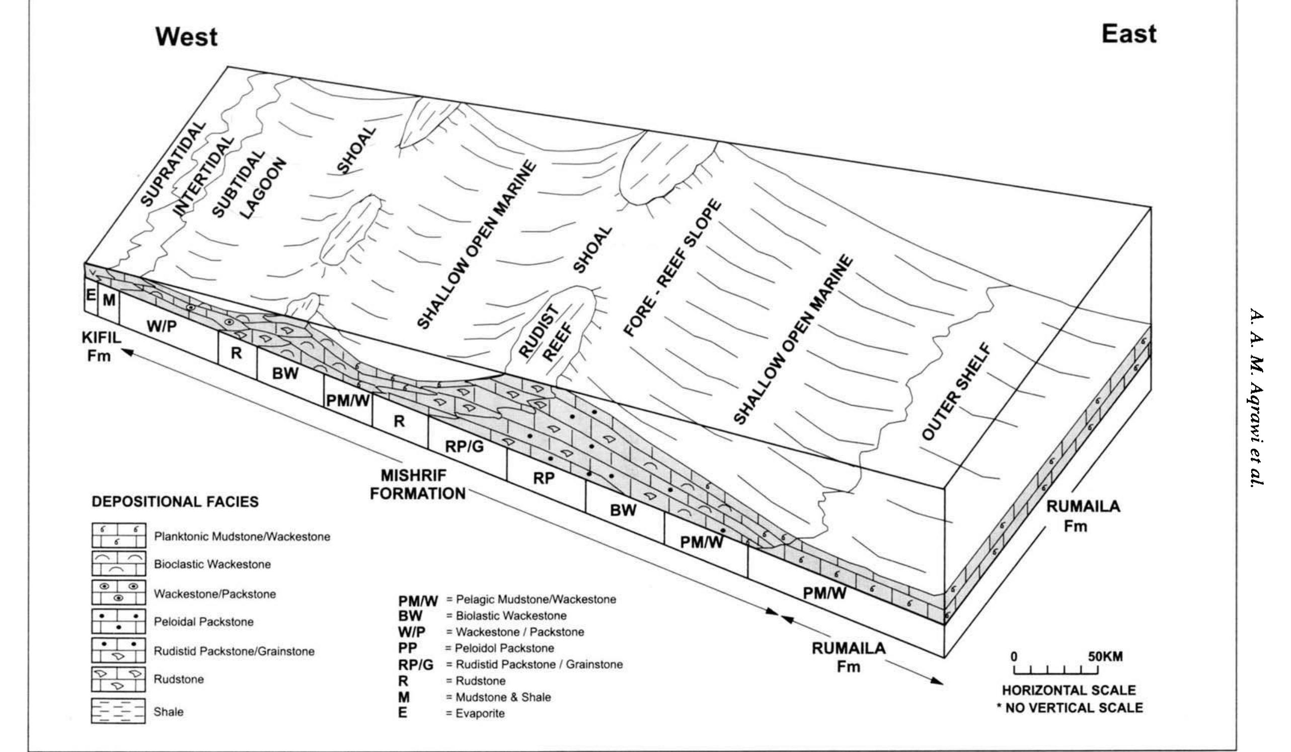 Schematic east-west cross-section showing the depositional