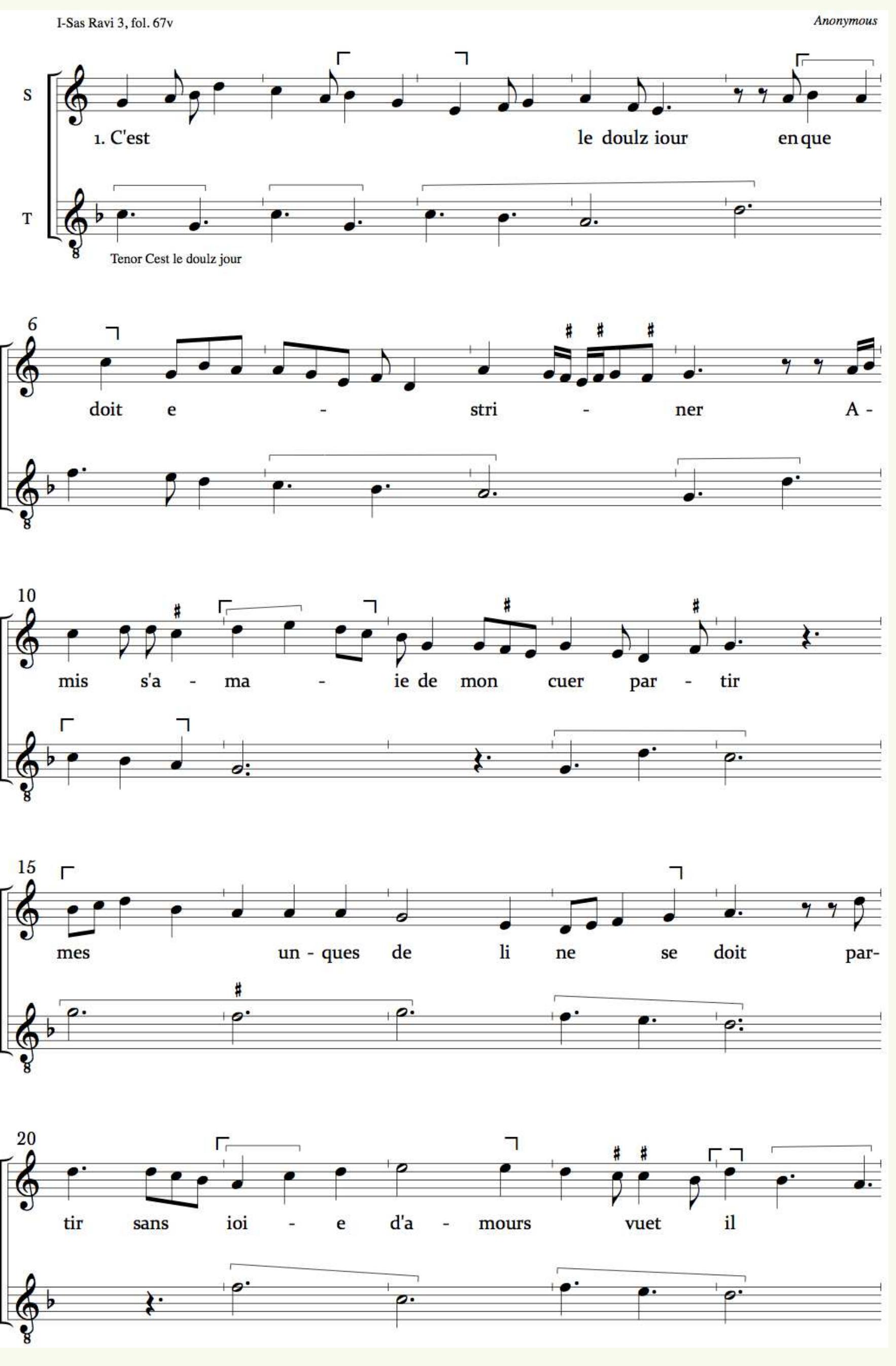 Example 5. C’est le doulz jour, Ravi 3, fol. 67v 