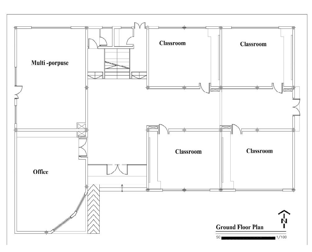 Ground floor plan of the base case school