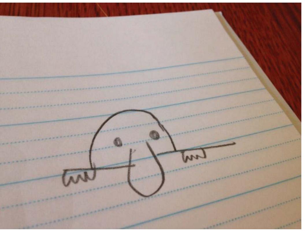 replacing the ‘I’ with her name.  Figure 3.1 Drawing of the Kilroy figure, typical of the Kilroy meme  Sometimes we just drew the little man. However, Julia had made the mistake of 