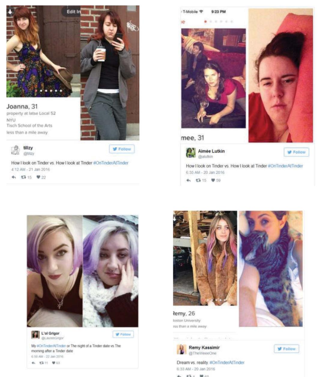 Figure 3.9 Examples of meme images from #onTinderAttinder 