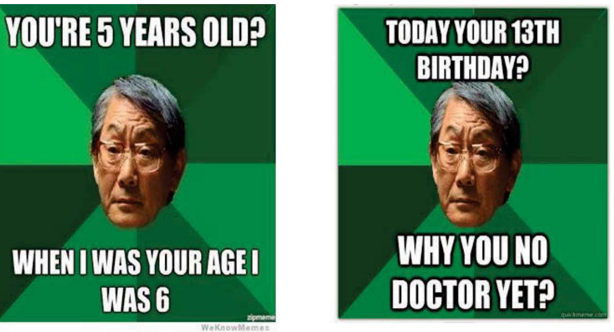 Figure 4.4 Examples of the meme ‘high expectations Asian father’ 