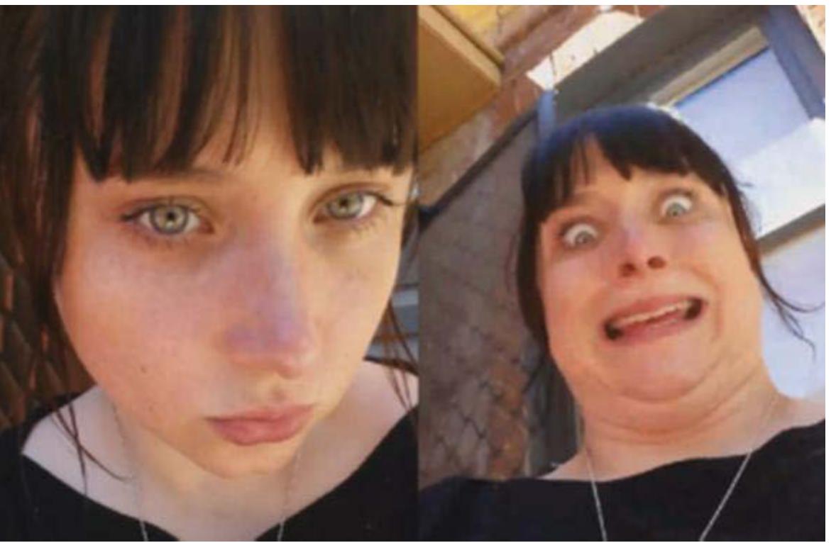 selfie, the gaze was a threatening stare.  type of engagement or socially acceptable relationship, whereas in the the ugly  The woman's gaze in the pretty selfie engages, but in the ugly selfie she stares in a more intimidating way. 