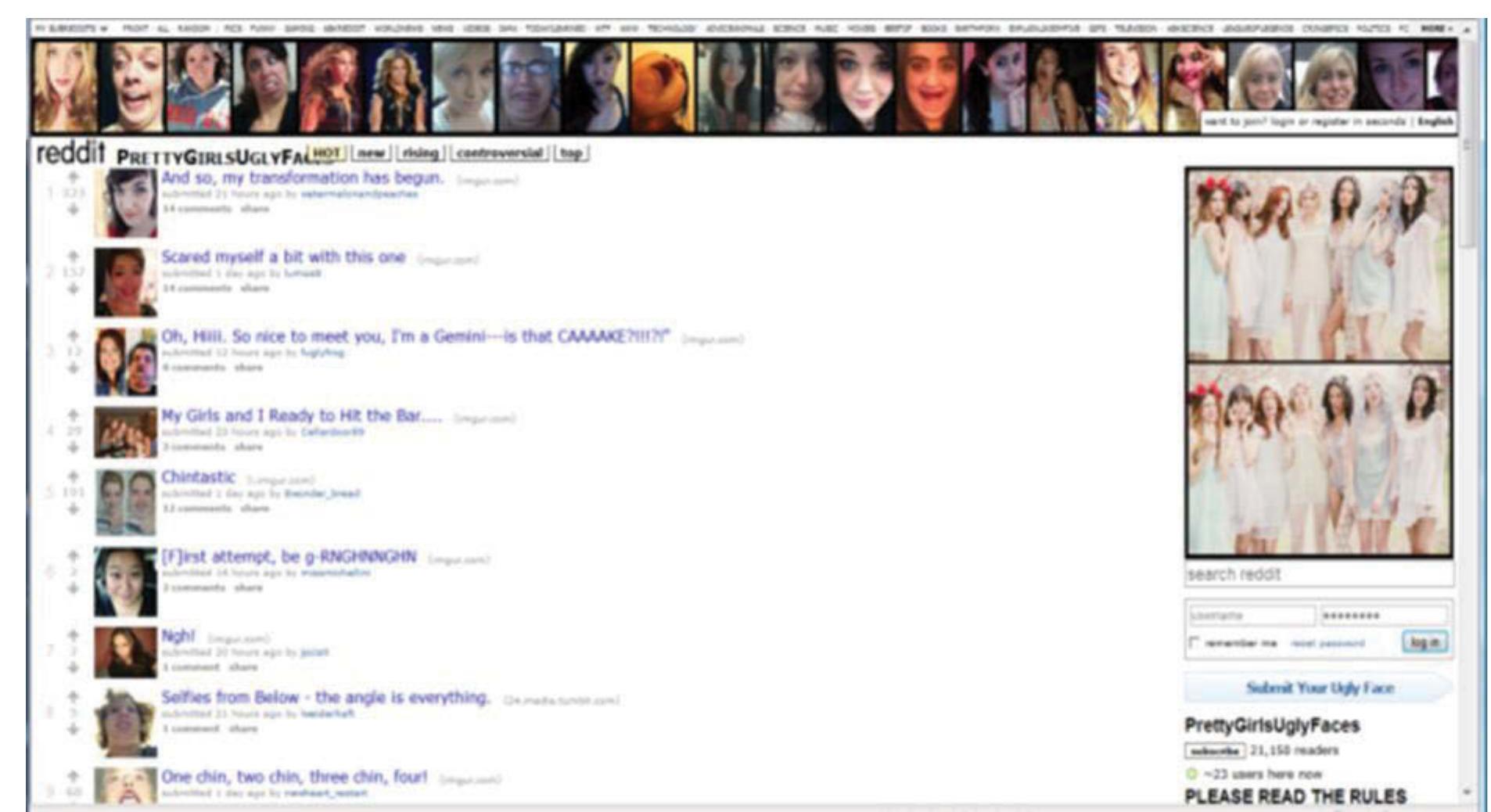 Figure 6.13 The Reddit site’s main page exhibits females in its page decoration 