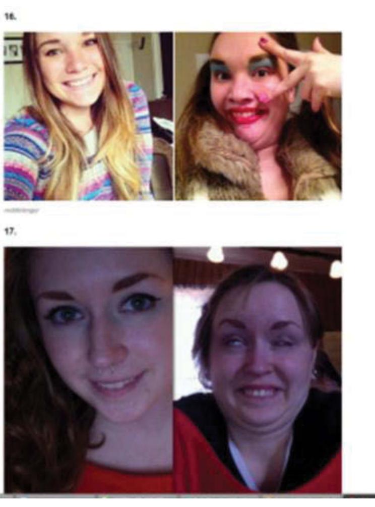 Figure 6.15 Two examples of the PGUF meme where the pretty selfie forehead is cropped out of the frame 