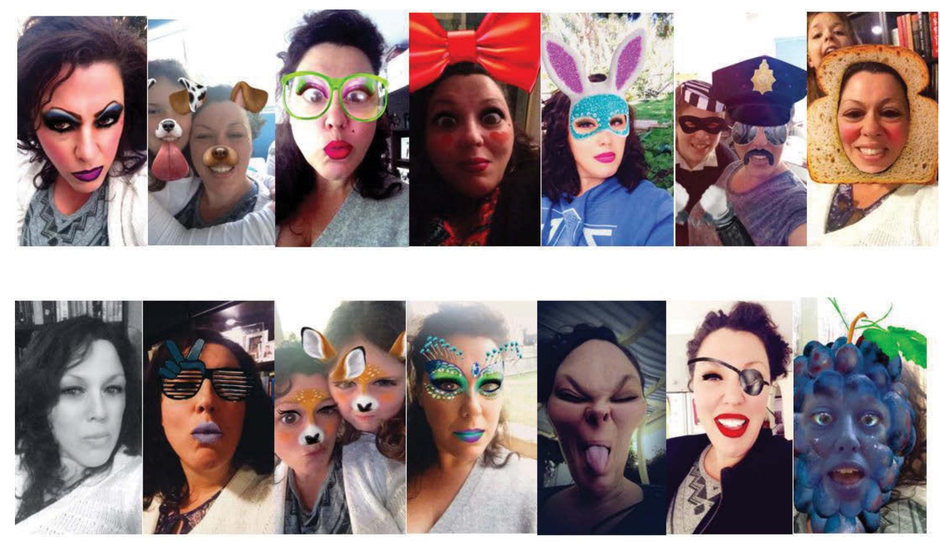 Figure 9.5 Selfies of the author with a variety of snap chat filters 