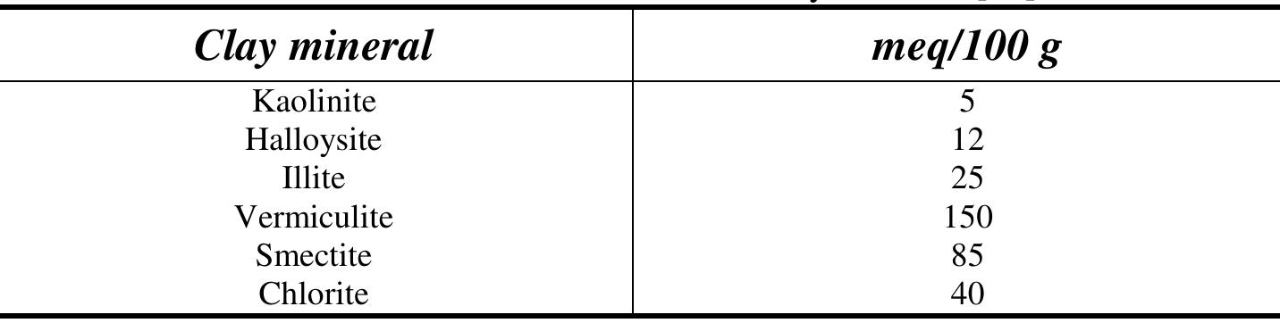 Table 4: CEC value for common clay minerals [19] 