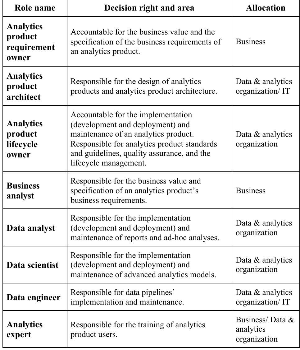 Analytics roles and responsibilities