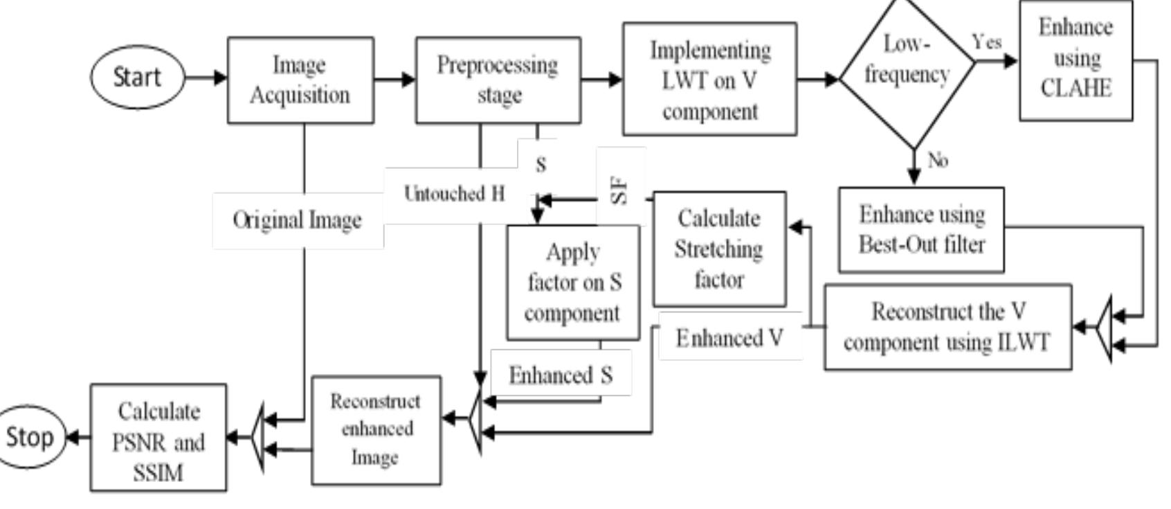 The proposed technique of color image enhancement using lwt