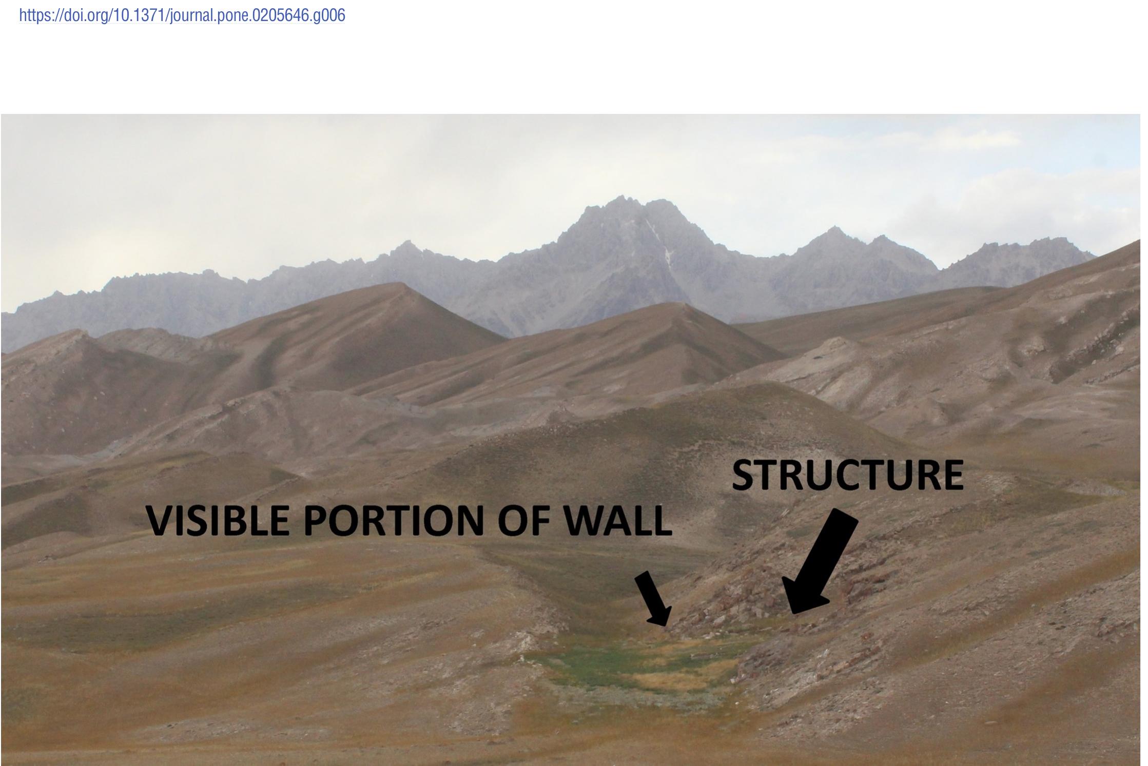 Fig 7. Early Medieval habitation site at Kyzyl-Unkur, showing visible structure wall.  