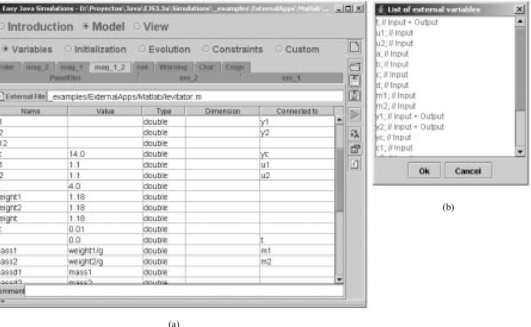 Ejs page of variables showing the connection to matlab’s
