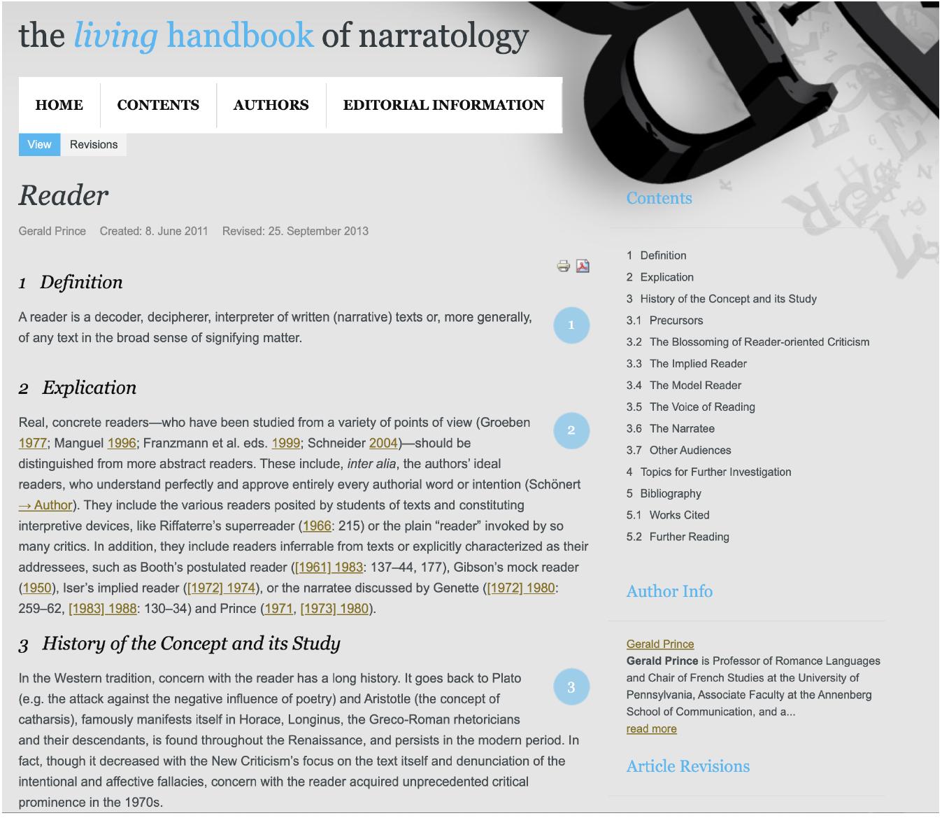 Figure 1: Article in the Living Handbook of Narratology 