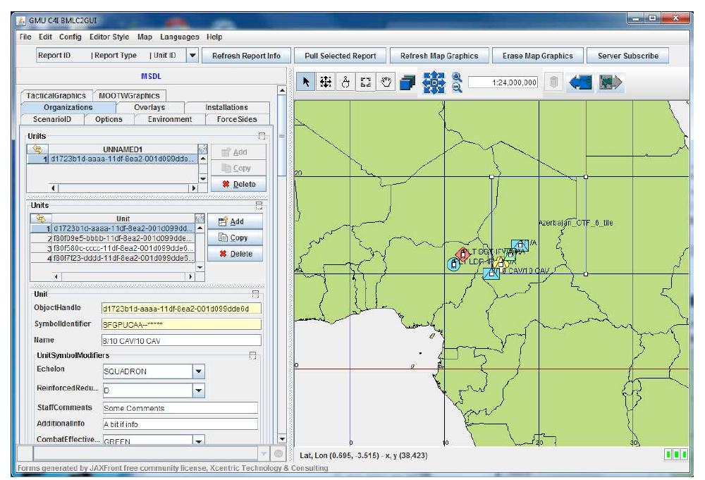 The msdl schema was implemented in the bml c2 gui, providing