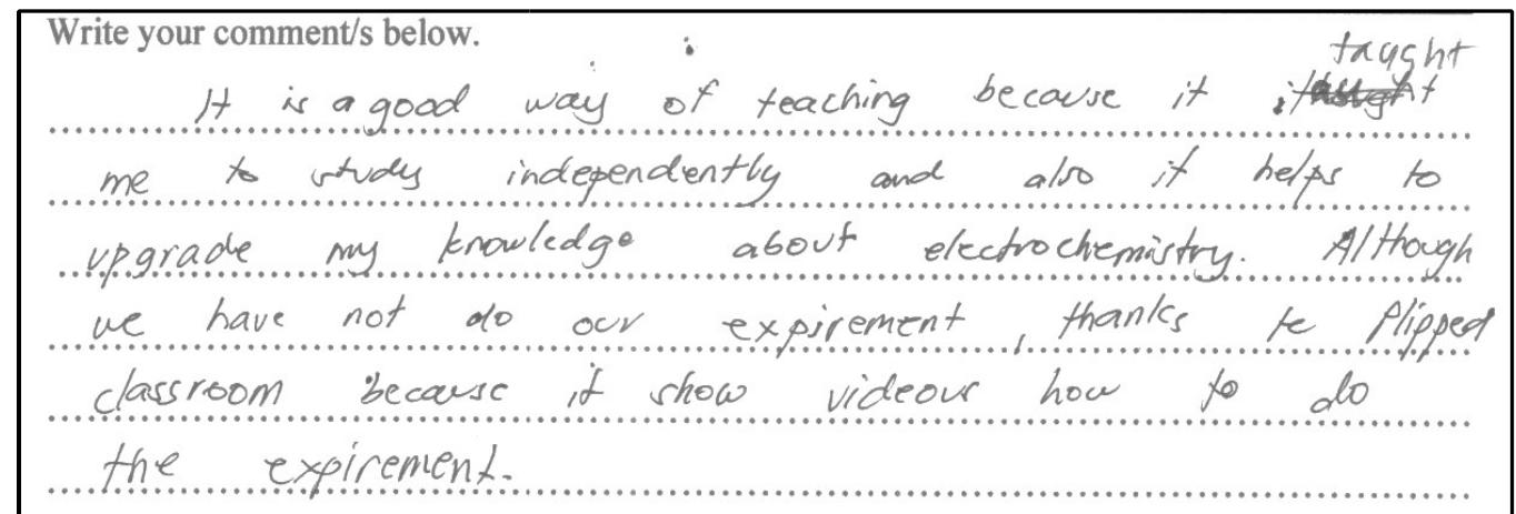 Student e#23. sample comments in flipped classroom
