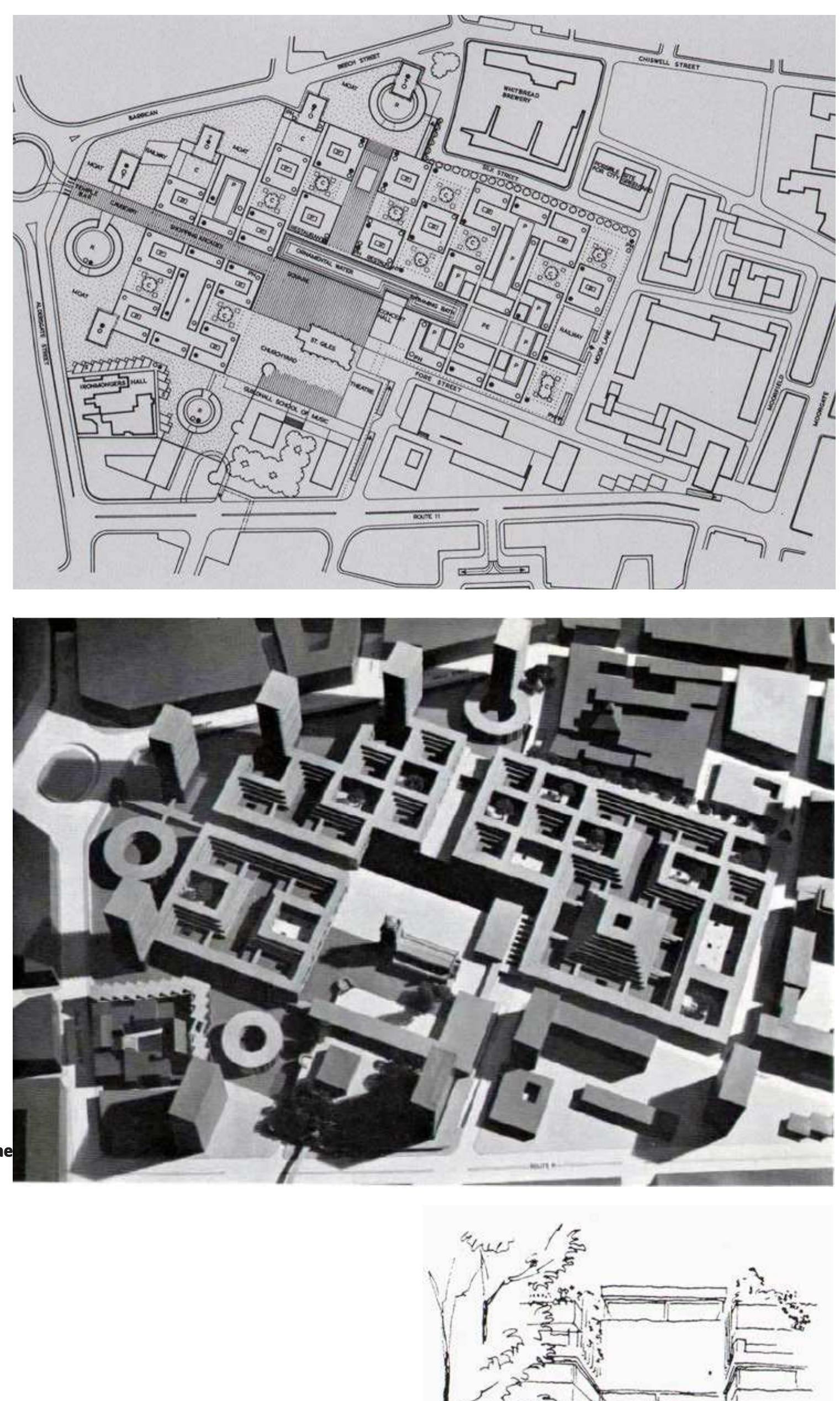 Fig. 25 Sketch of interior courtyard of CPB’s 195! design proposal. 