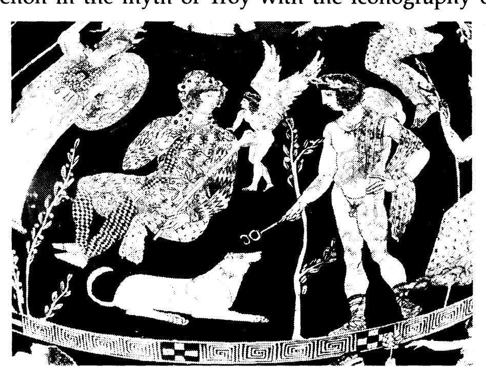 Figure 6: Paris of Troy judging the goddesses, orientalised by sleeved garments and trousers, soft shoes, floppy Persian hat. Attic red-figured kalpis, ca 410, Painter of the Carlsruhe Paris, Badisches Landesmuseum Karlsruhe B36.  A characteristic feature of aristocratic ideology is a world-view in which fellow aristocrats, even of an enemy state, are perceived to be socially closer to the aristocrat than his fellow-citizens; for an aristocrat, the great divide is between those with good birth and those without. Cannadine has argued compellingly that an important feature of the British Empire in the nineteenth and earlier twentieth centuries was the perception on the part of British élite that the élites of their imperial subjects were their own natural allies against a rising tide of industrial, urban egalitarianism.” Furthermore, he found ample evidence that racism was more readily associated with the sub-élite; the comments of Lady Gordon, wife of the governor of Fiji, best capture the situation: 