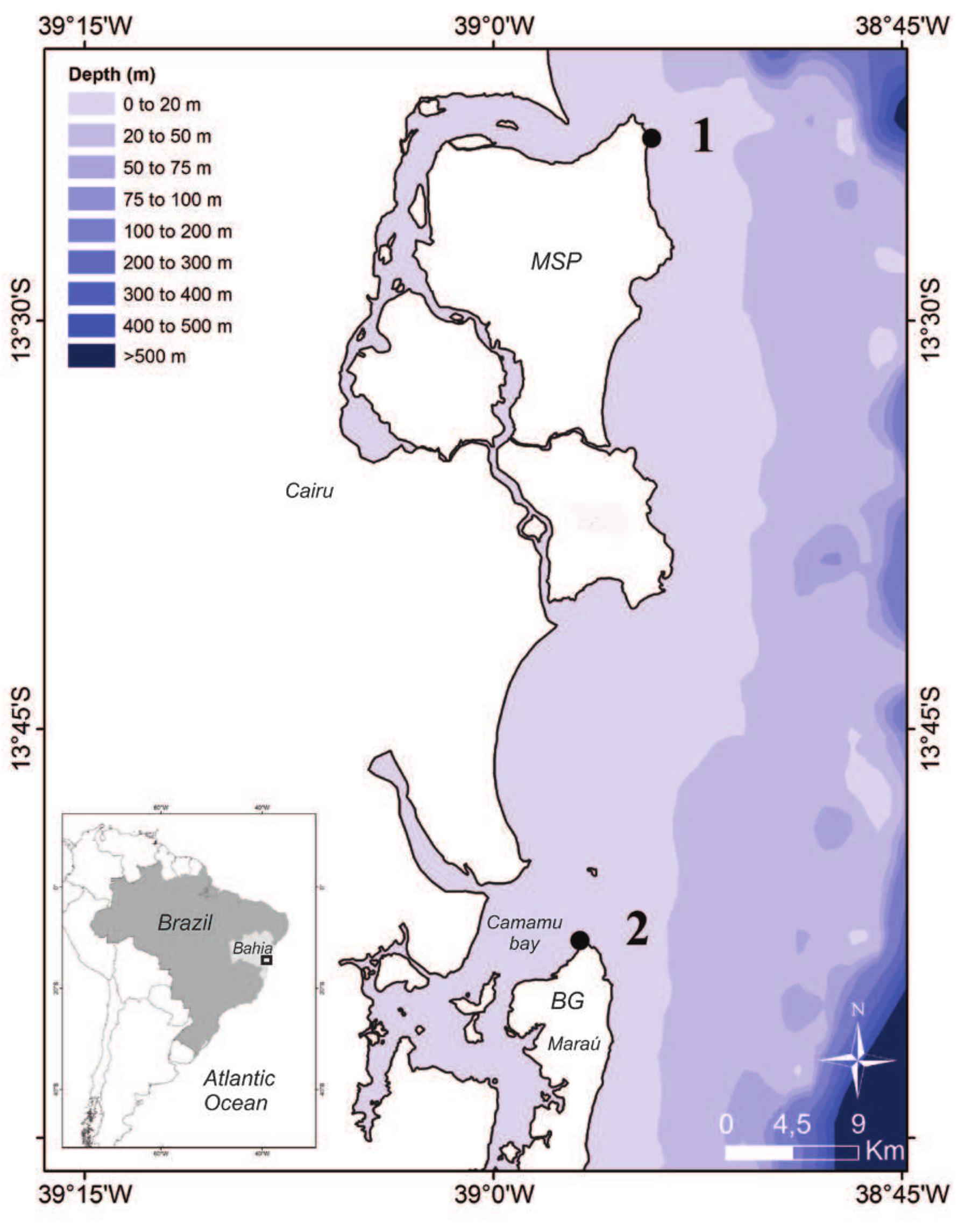 Bay Method Egypt Map showing the bathymetry of the two main sampling sites