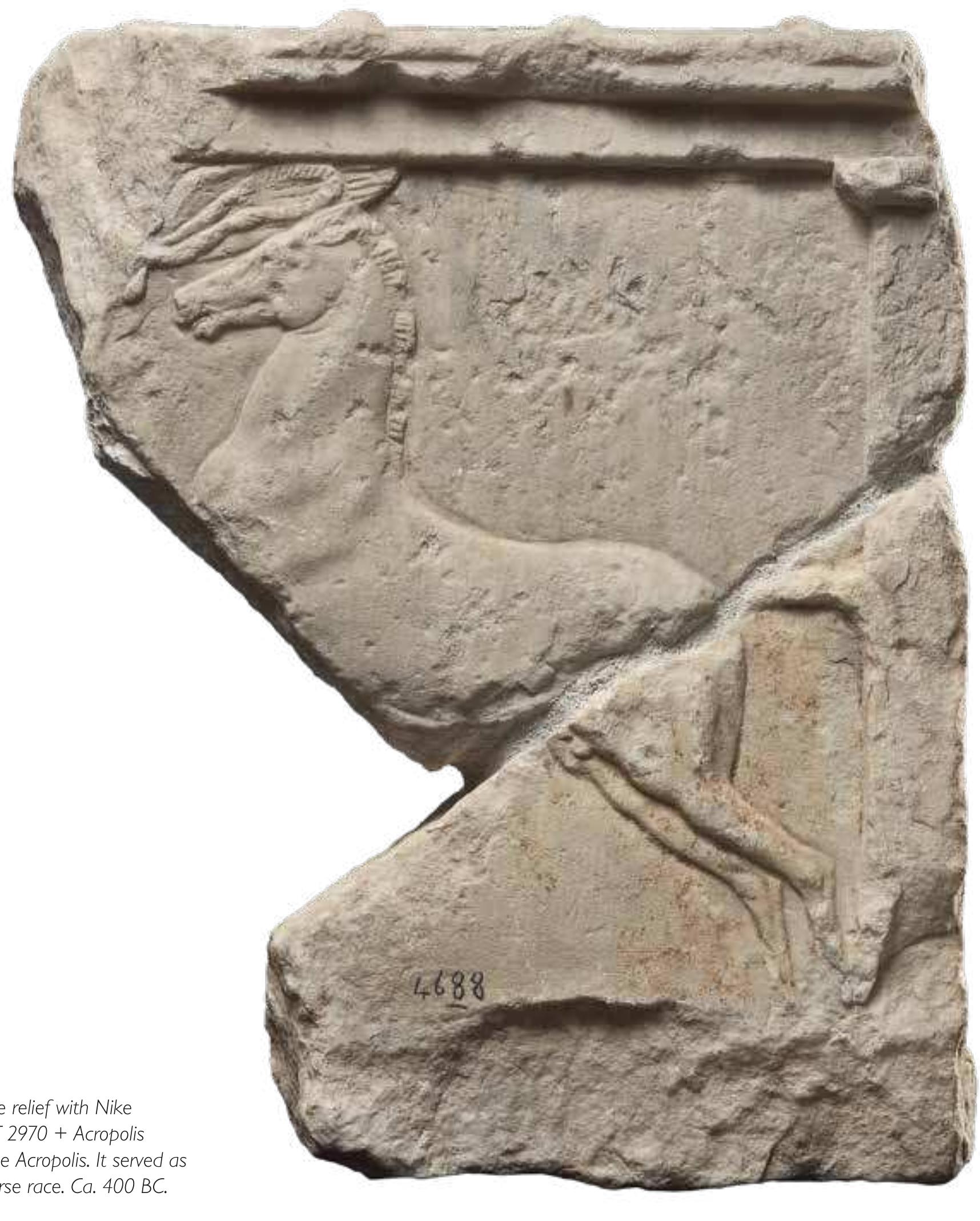 driving synorides (chariots drawn by two horses) decorates a marble cauldron from Rhodes. 