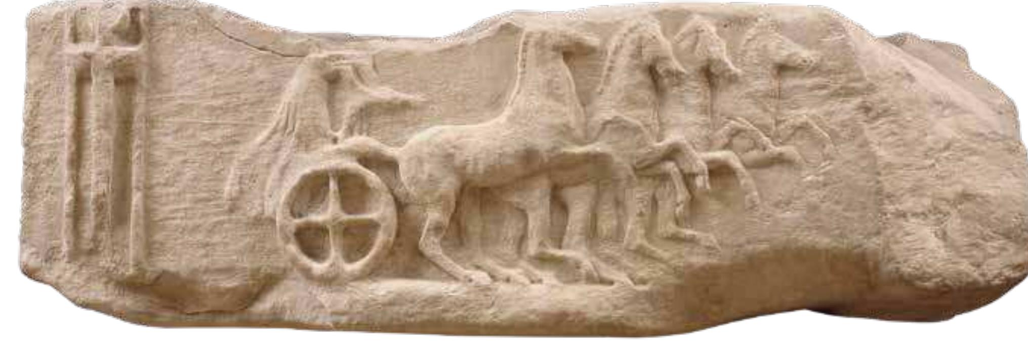 hence, the tripod serves as a connotative symbol of victory rather than the actual prize.  Fig. 13. Section of the marble base of a votive dedicated by a victor in a chariot race,  NAM I 2784. A charioteer on a four-horse chariot (tethrippon) and a tripod, the symbol of victory, are depicted. Second half of the 4th c. BC.  The National Archaeological Museum displays one of the rare survivins works commemorating victory in the equestrian event of anthippasia: the in scribed relief base by the sculptor Bryaxis NAM [ 1733°7 (fig. |4). Anthippasic was a skill competition and involved a mock cavalry battle between horsemer lined up, arranged by phylae*. It was one of the equestrian events performed or the Dromos (Panathenaic Way) of the ancient Agora of the city in the contex of the Great Panathenaea festival. It should be noted that this monument wa: recovered in situ at the northwest entrance of the Agora which was the startins point of horse-races and processions. On the three sides of the monument, the phylarch, who commanded the cavalrymen of his phyle, is depicted on horse back, moving towards a tripod installed on a two-stepped base. According tc 