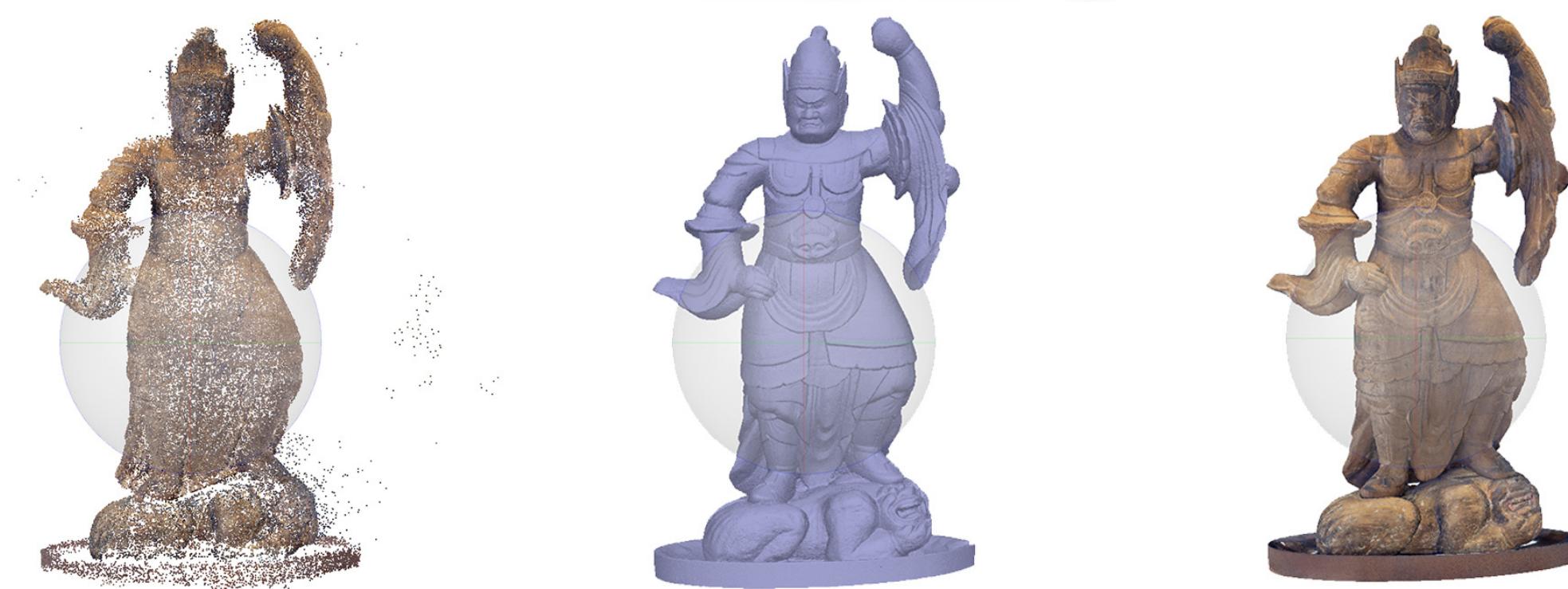 Figure 3. Creation of dense cloud, mesh model, textured model. Modelling: S. Tamantini. 