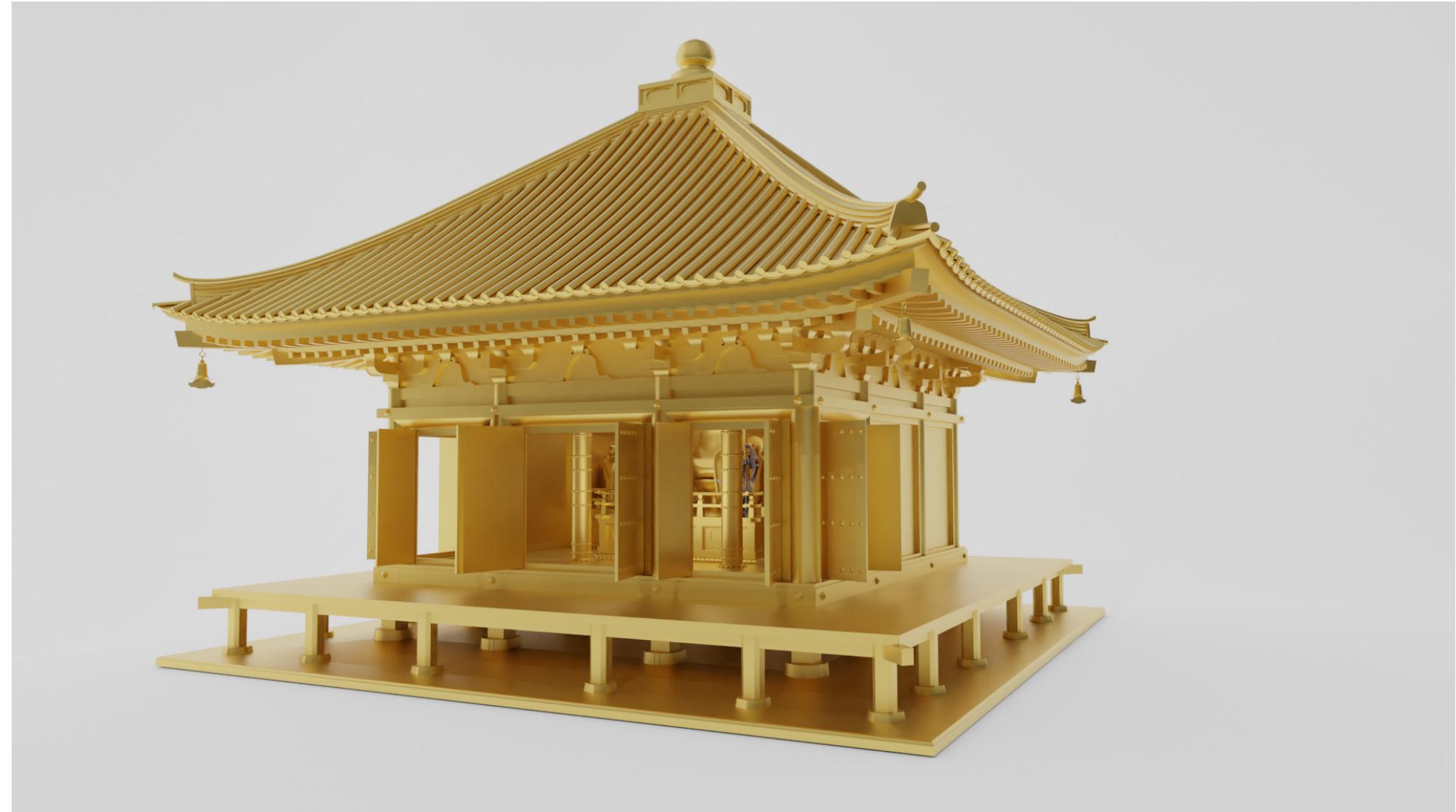 Figure 4. Digital reconstruction of Gold Colored Hall of Konjiki-d6. Modelling and rendering: S. Tamantini. 