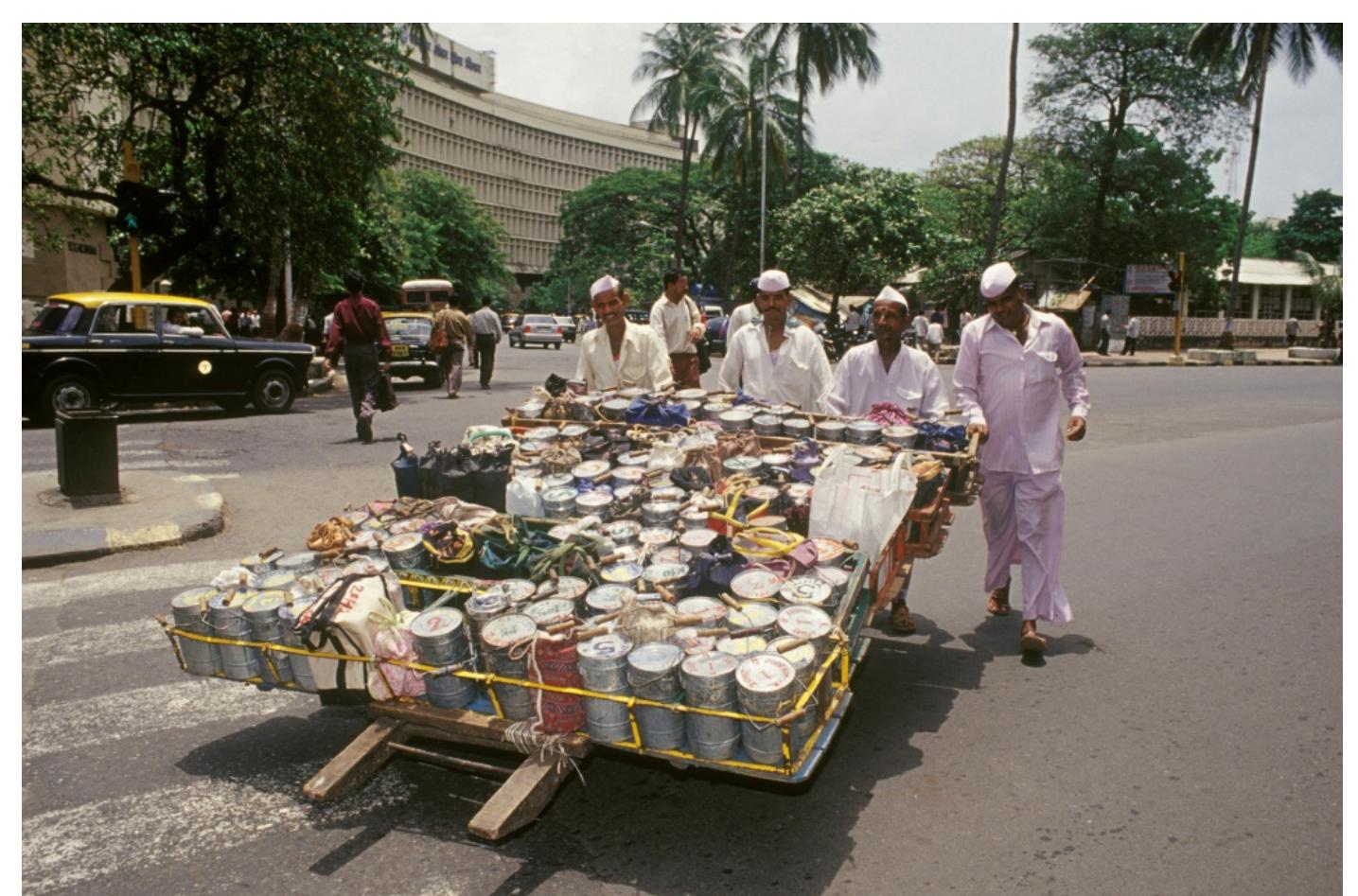 Image 6: The dabbawalas as they begin their delivery in the downtown area in Mumbai (photo credit Rajesh Vohra) 