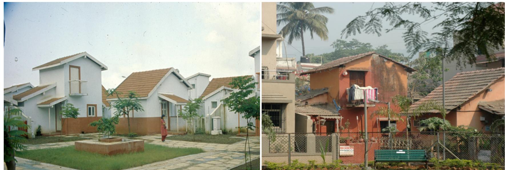 Image 12 and 13: View of a typical cluster in 1986 (the year of completion) and 2012. (photo credits Rahul Mehrotra) 