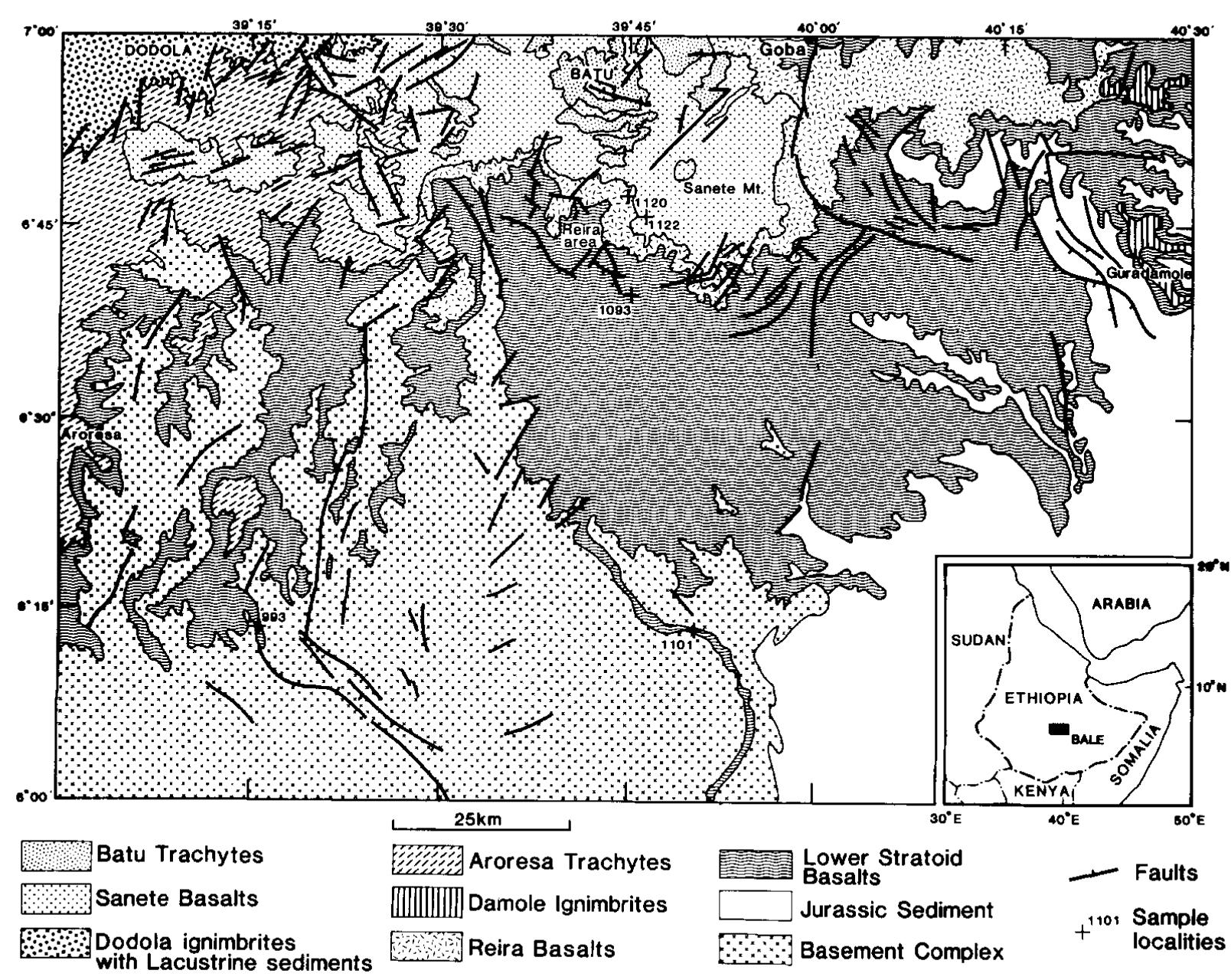 Simplified geological map of cenozoic volcanic rocks of the