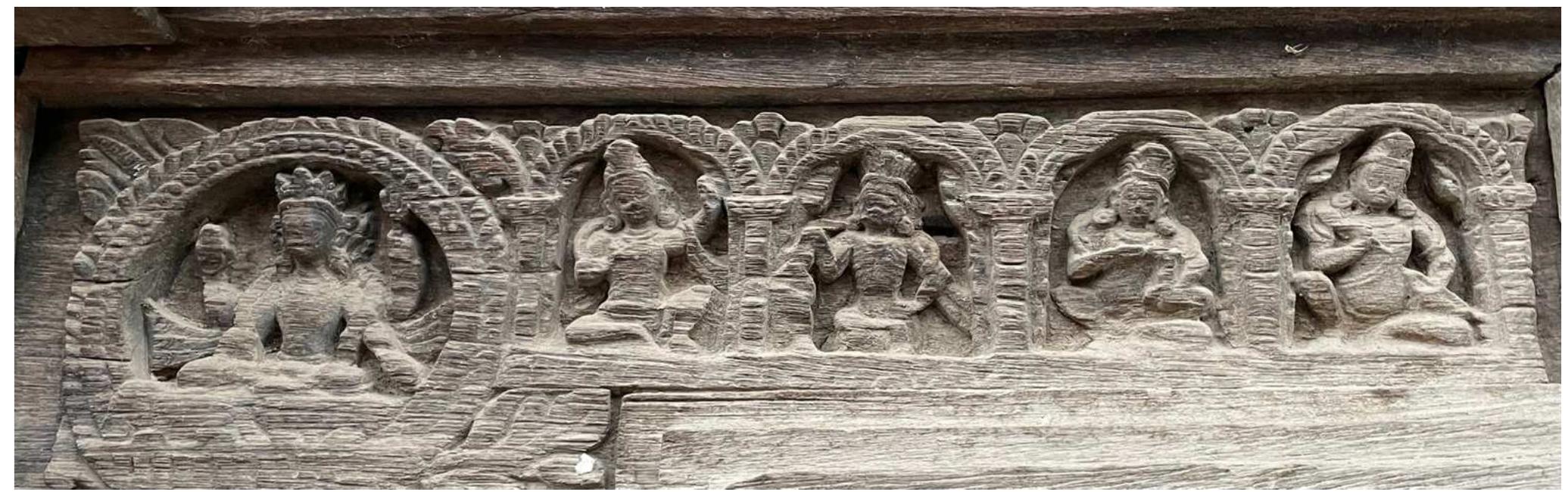 Deity and four siddhas on door flank, Sundarichowk 