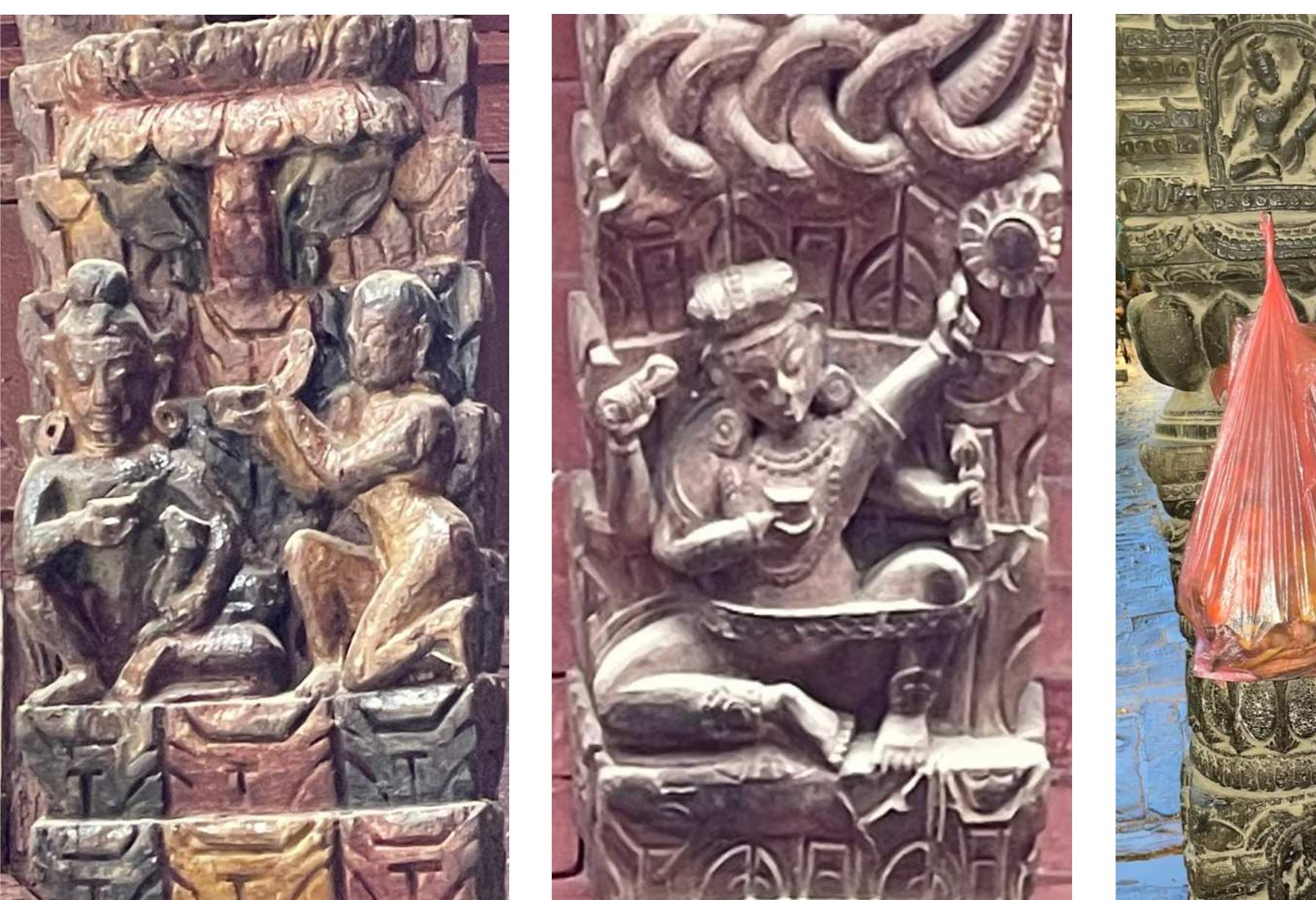 Four-armed Viripa on tundsim, Mulchowk  Kukkuripa on roof-strut (¢undsim), Kvabahah  Ghantapa (upper) and Viriipa (lower) on pillar (thama), Sarasvatiphalcha 