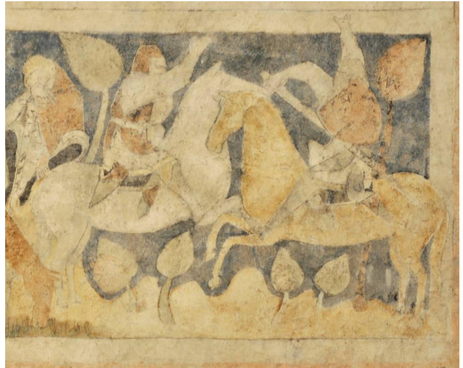 Figure 25. Siedlecin, Siedlecin, ducal tower, Great Hall. Detail of legend of Lancelot (Lancelot in a duel with Tarquyn). First half of the 14th century. Photo by Przemystaw Nocun, the author’s own work. 