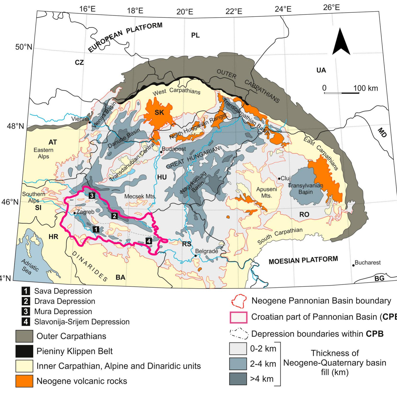 Neogene Map Map of principal tectonic and geographic units of the alps,