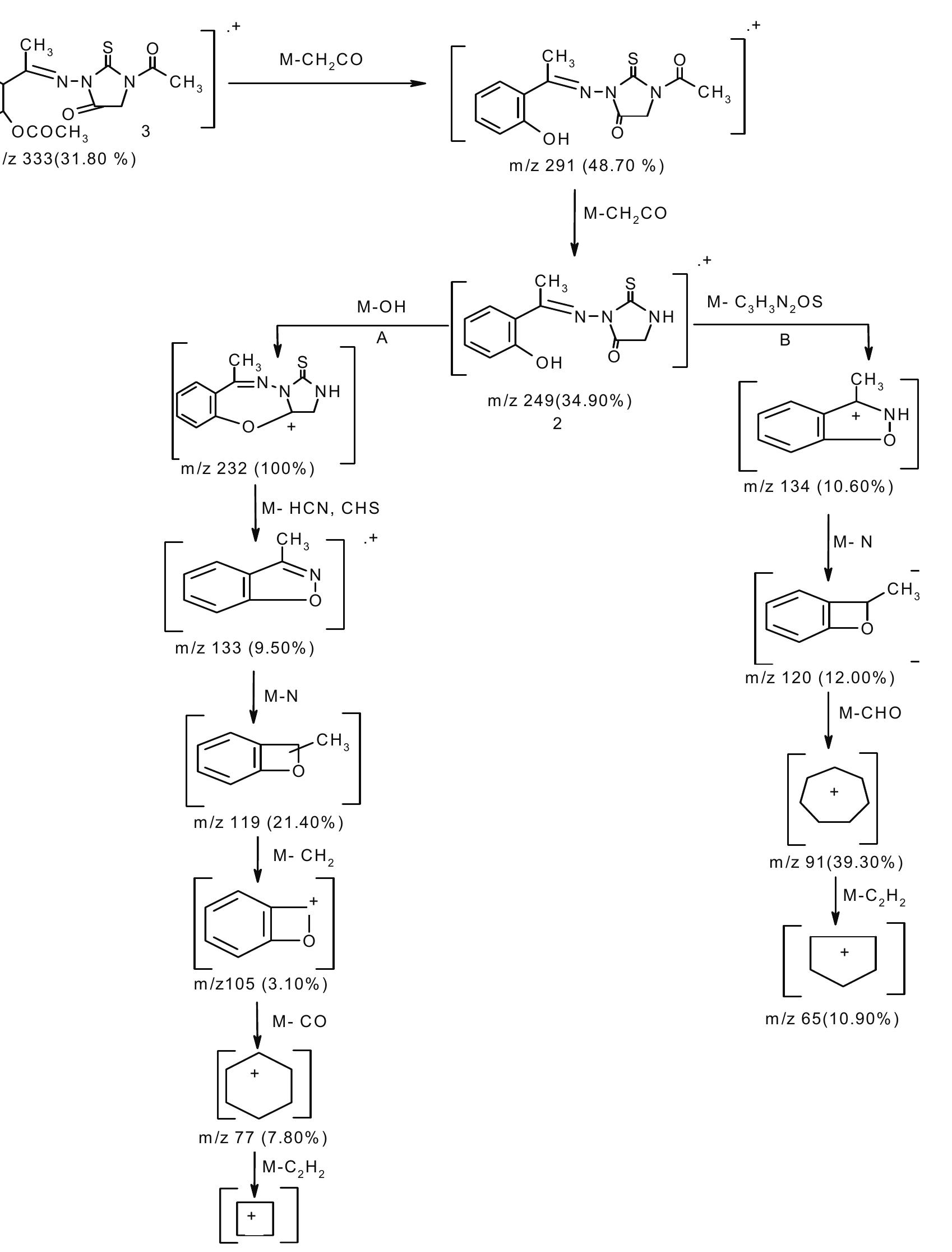 Main fragmentation pathway of compds 2 and 3.