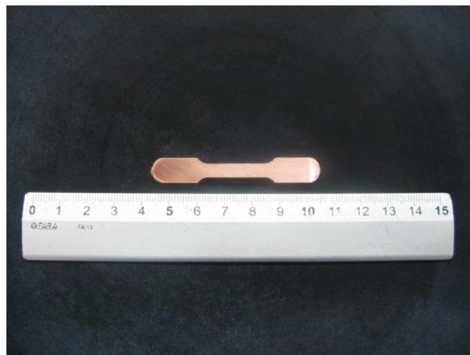 Figura 53: Tensile specimen used for the tensile tests  The specimens were produced with a 50°C/min heating rate and the holding time 
