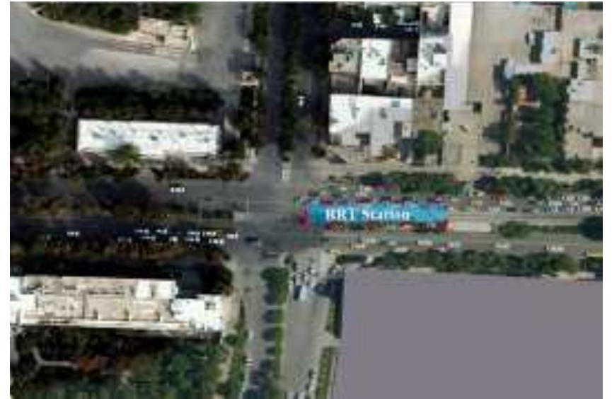 Freiburg intersection with position of brt station transit