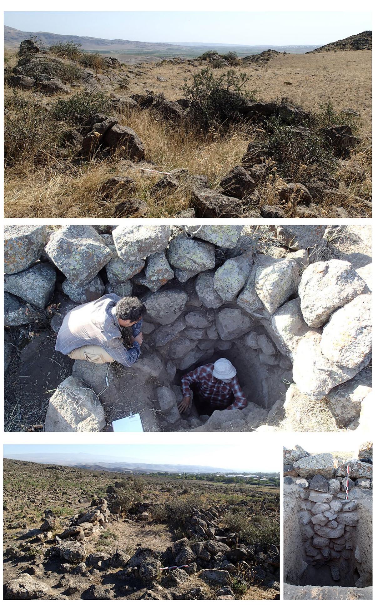 Fig. 15 Excavated pit-traps in Armenia. Top and centre: AM4 kite, pit-trap L1, before and after excava- tion; bottom: AMS0 kite, pit-trap L11, before and after excavation 