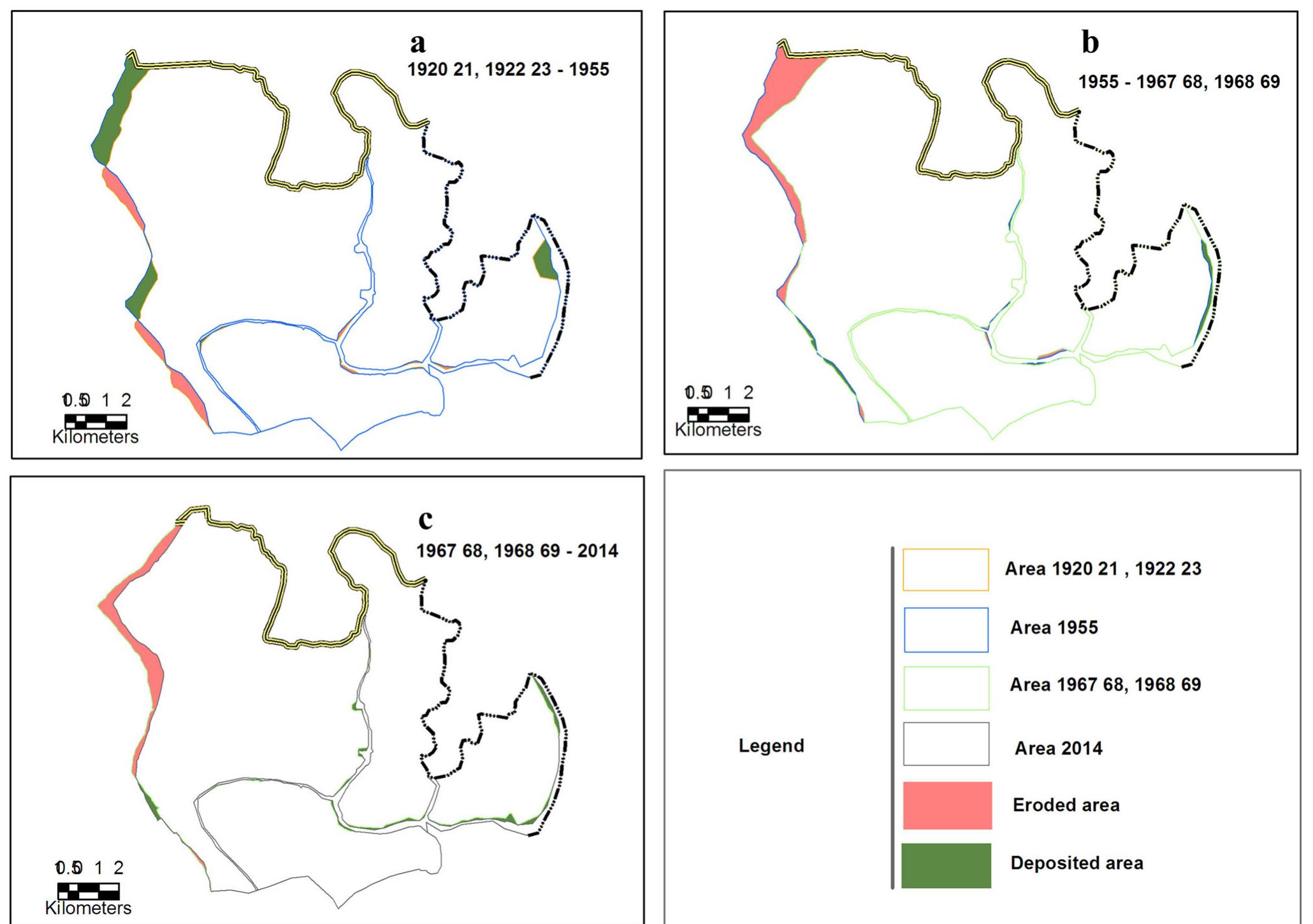 Extent of erosion and deposition in elevated tidal flat