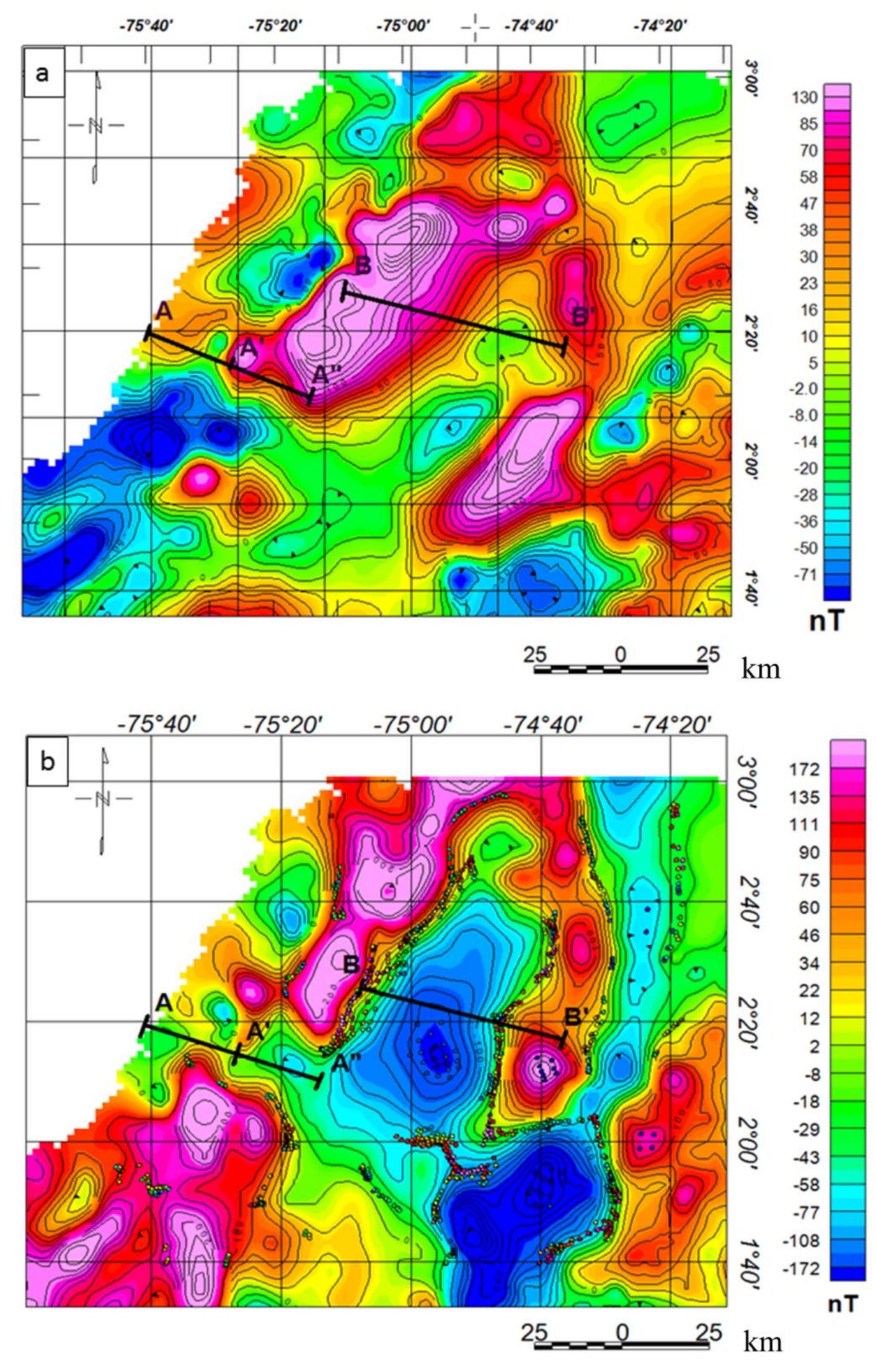 9 a) total field magnetic anomaly map of northern garzon