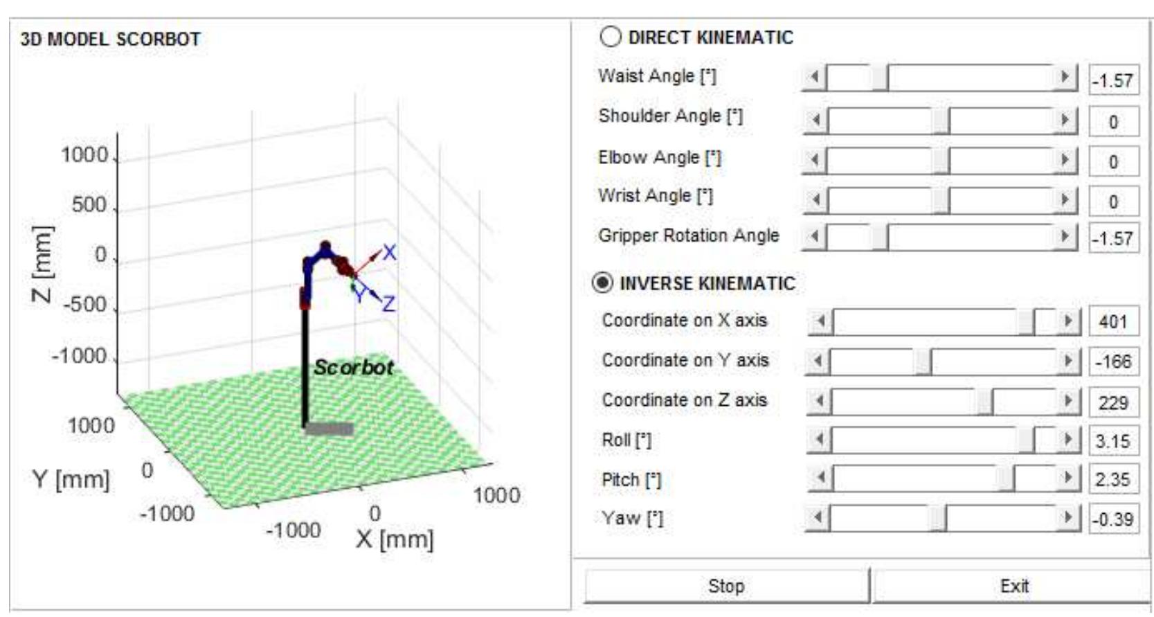 Direct and inverse kinematics robot scorbot manipulator