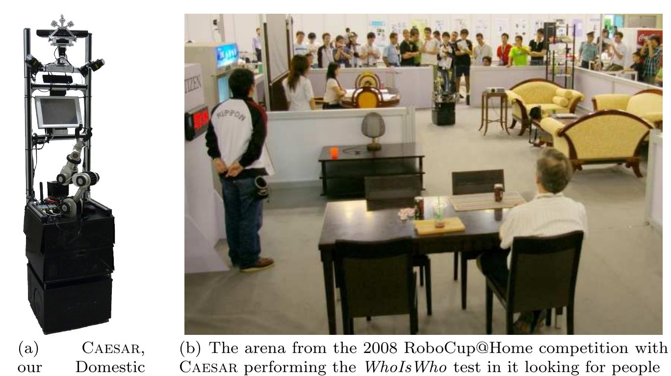 Fig. 1 CAESAR and the arena of the 2008 RoboCup@Home competition 