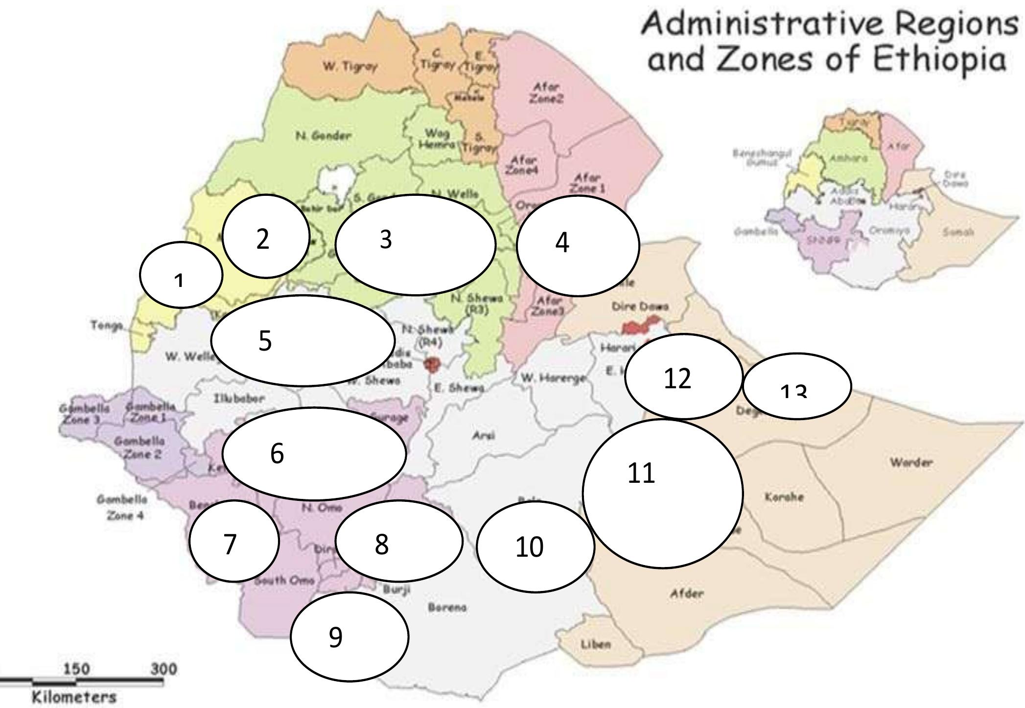 Arsi Robe Map Map showing the collection sites. key: 1 = assosa; 2
