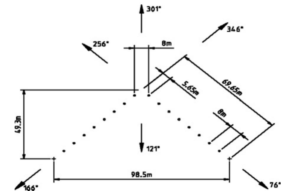 Plan view showing the layout of monopole elements in the